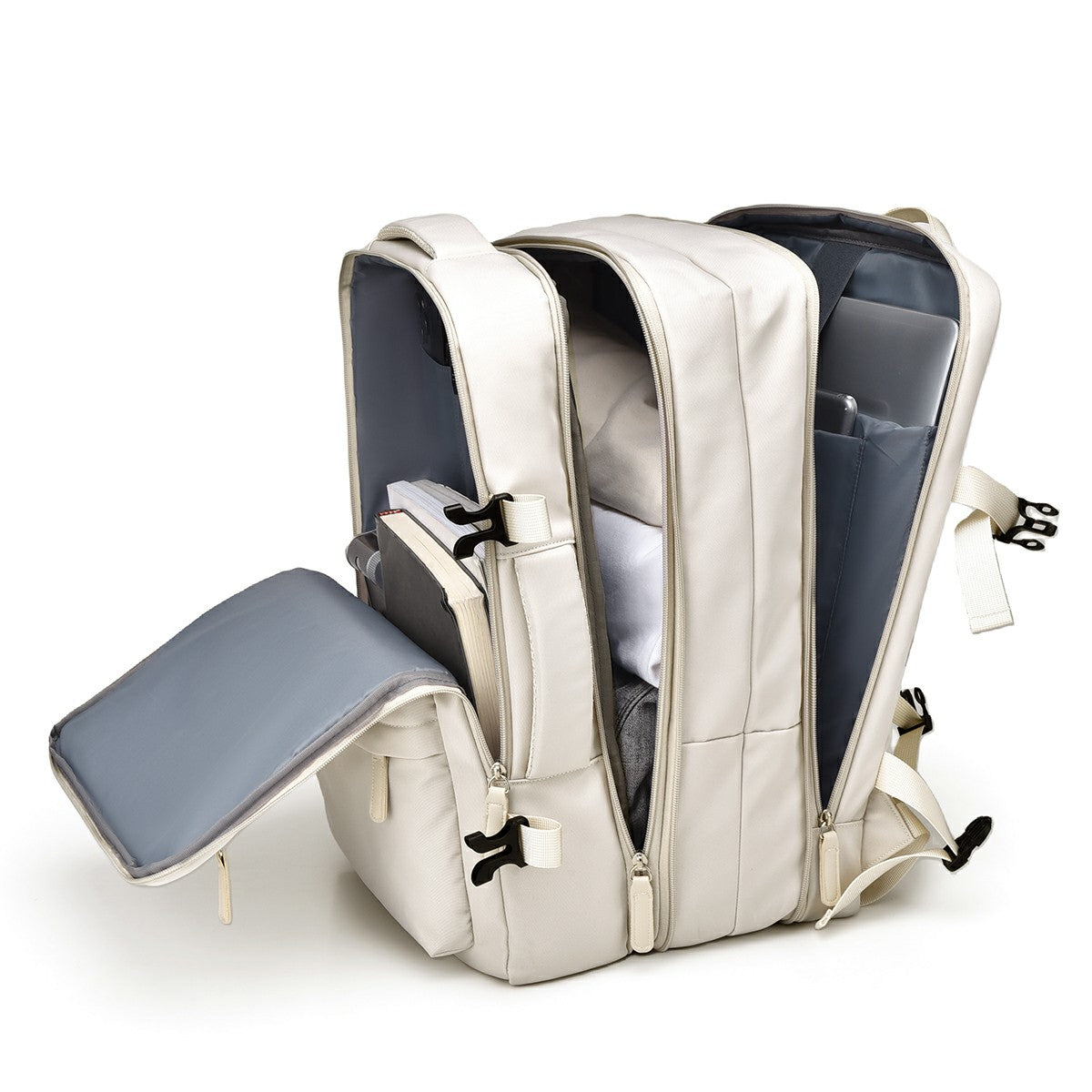 POFOKO PV24 Capacity Expandable Travel Backpack Student Laptop Carrying Daypack with USB Port - Beige POFOKO PV24 Capacity Expandable Travel Backpack Student Laptop Carrying Daypack with USB Port - Beige
